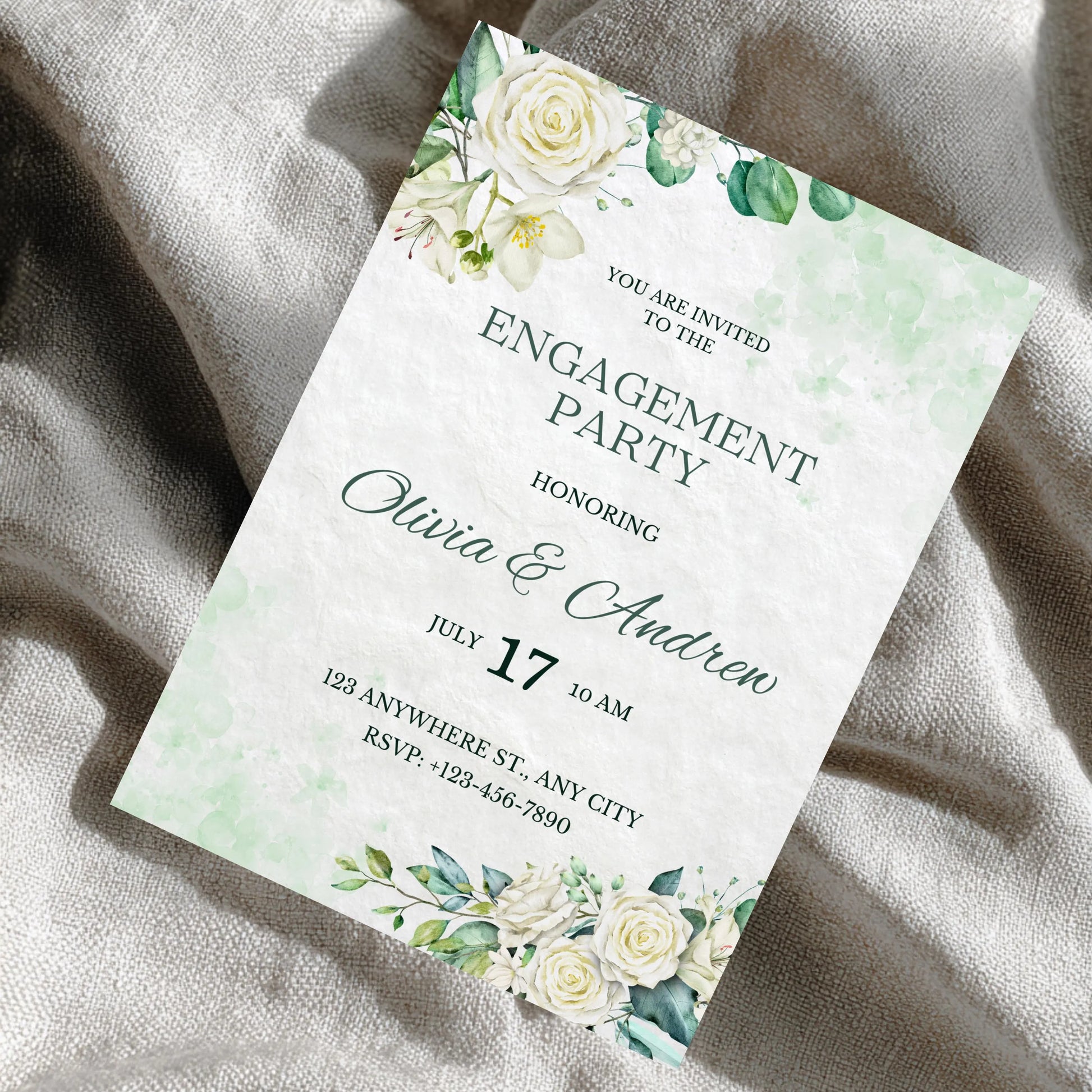 Editable Floral Engagement Invitation | Watercolor Greenery Template.
