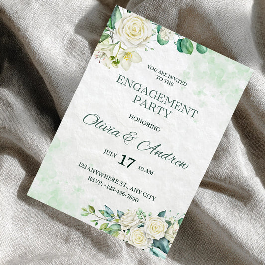 Editable Floral Engagement Invitation | Watercolor Greenery Template.