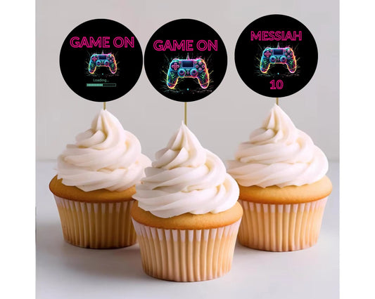 Gamer Birthday Cupcake Toppers Printable | Level Up Party Decorations | Digital Download - JBDesigns