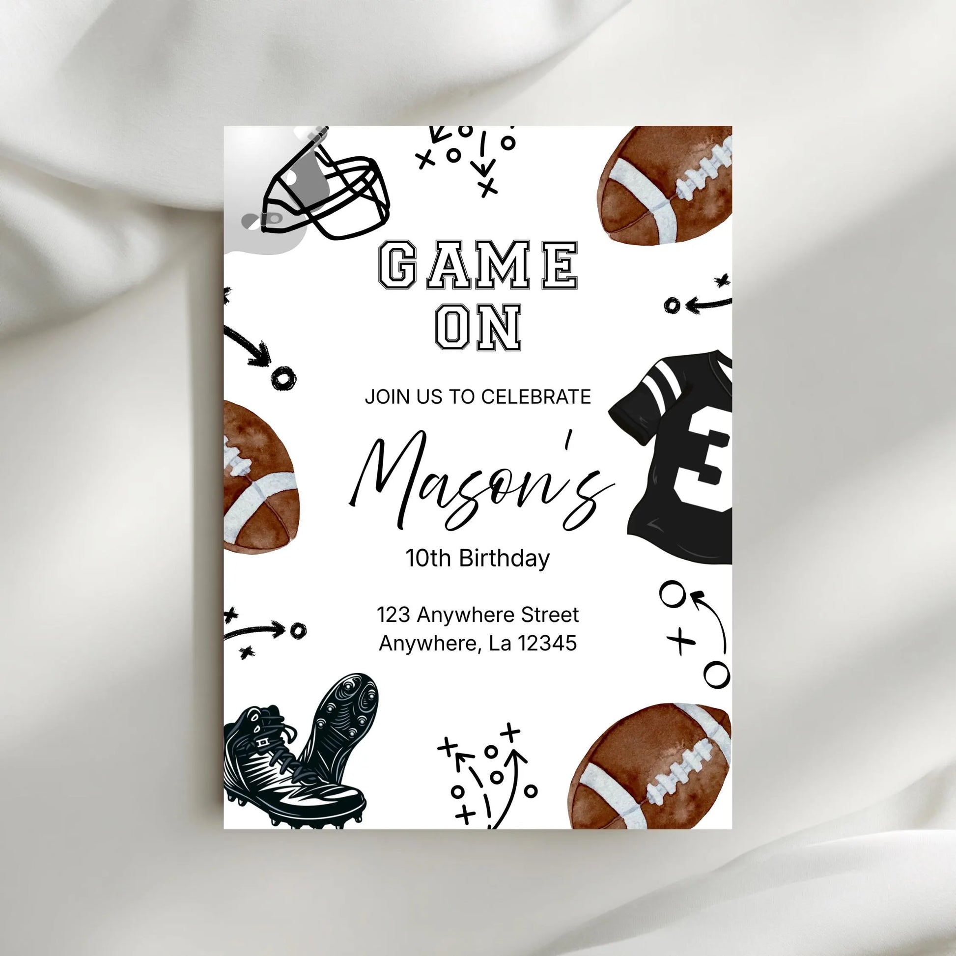 Football Birthday Invitation - Editable Touchdown Party Canva Template - Digital Download