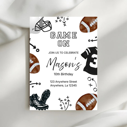Football Birthday Invitation - Editable Touchdown Party Canva Template - Digital Download