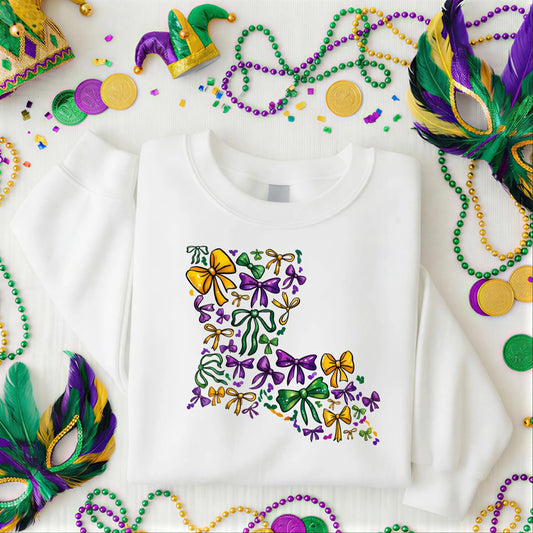 Mardi Gras Louisiana State Coquette Bow PNG - Purple Green Gold Sublimation Design - Digital Download