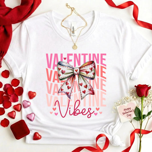 Valentine Vibes PNG | Coquette Bow & Hearts Sublimation Design | Digital Download