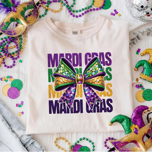 Mardi Gras Coquette Bow PNG | Louisiana Shirt Sublimation Design | Digital Download