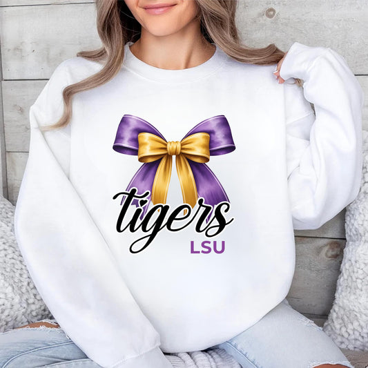 Purple & Gold Tigers Bow SVG PNG | Game Day Shirt Design | Digital Download