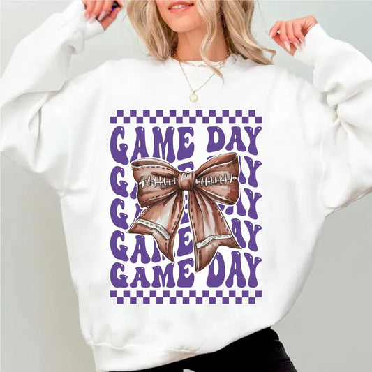 Game Day Bow PNG SVG | Football Shirt Design | Purple & Gold | Cricut Silhouette Digital Download