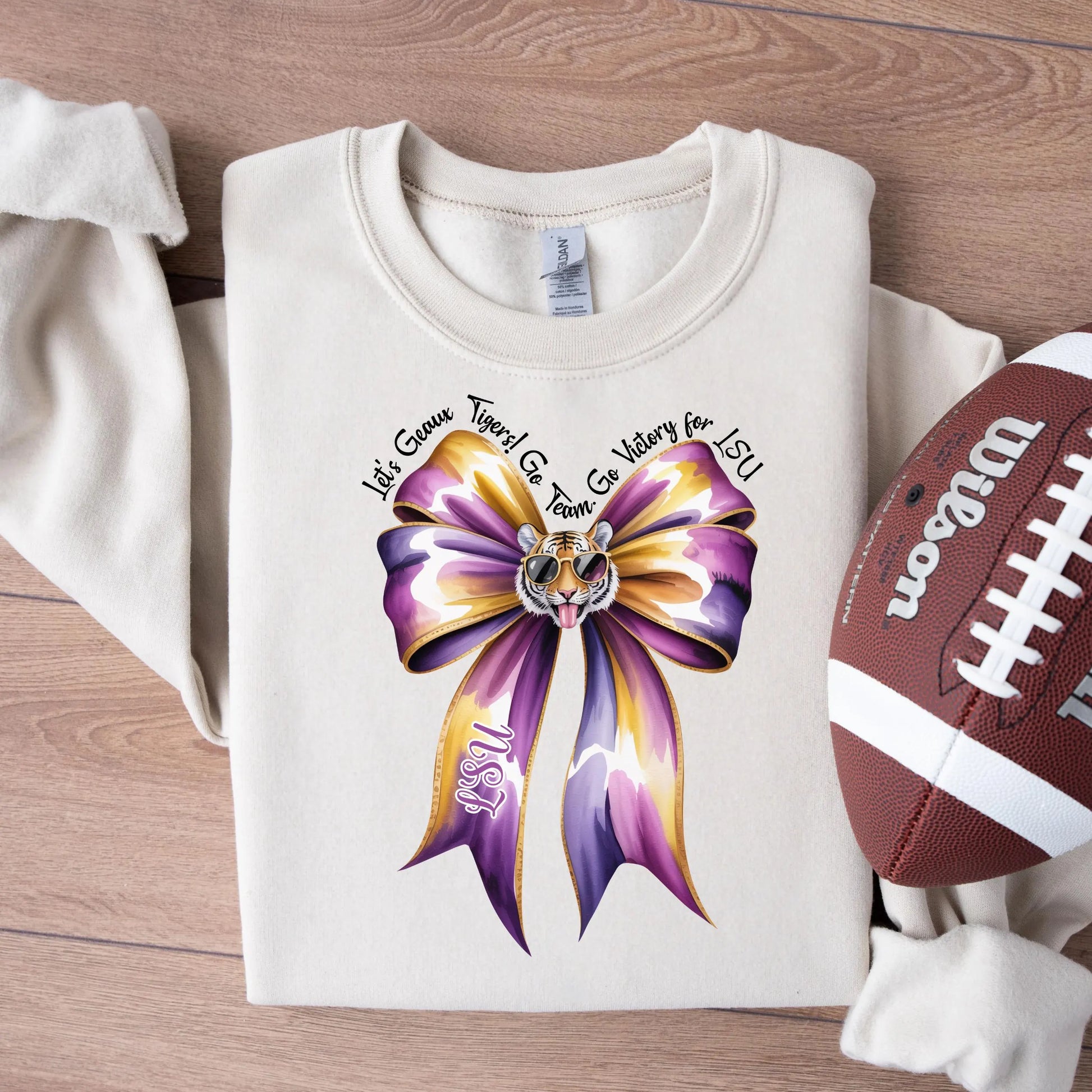 Purple Gold Bow PNG SVG | Tiger Mascot Graphic | Louisiana Football Shirt Design