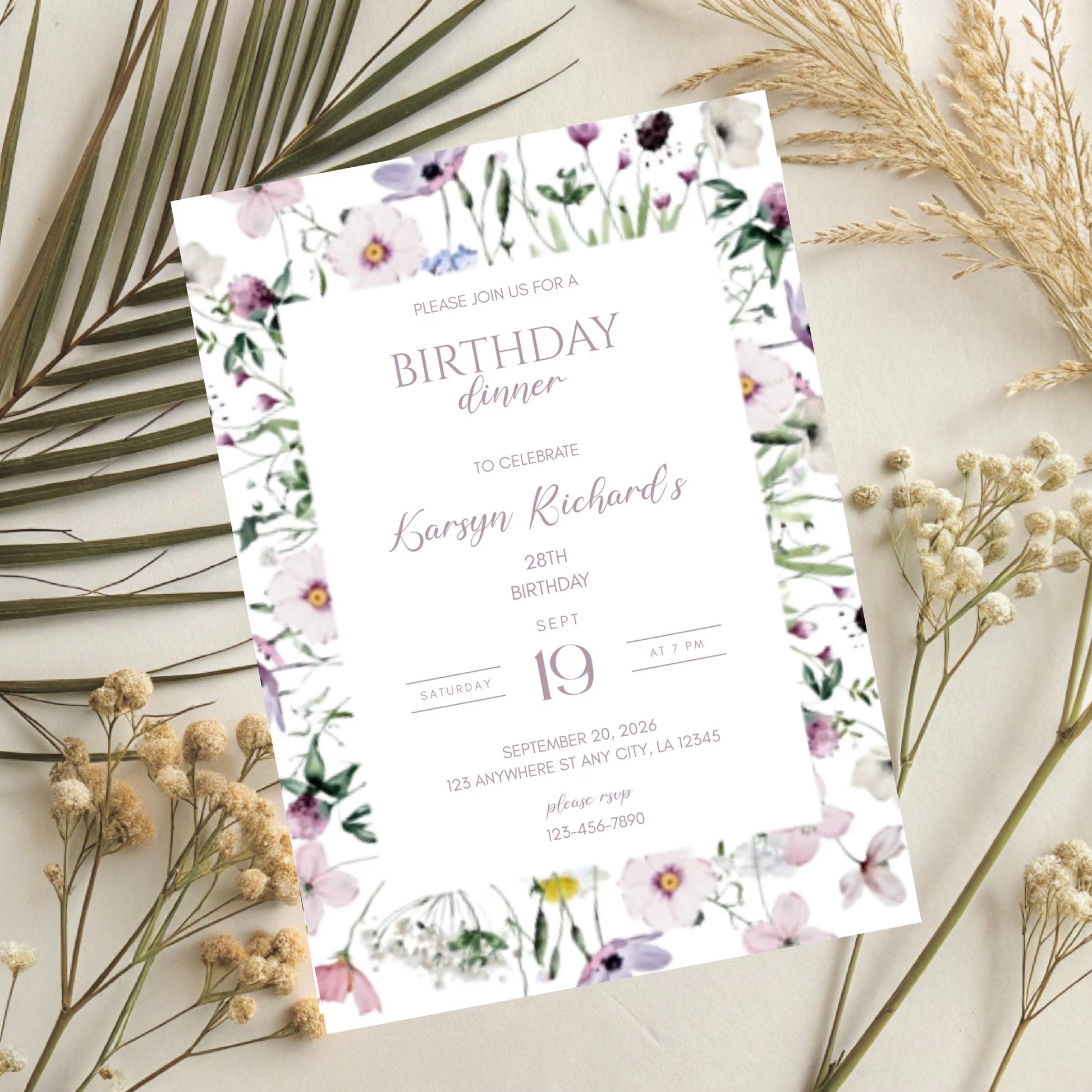 Floral Birthday Dinner Invitation - Spring Garden Party Canva Template - Digital Download