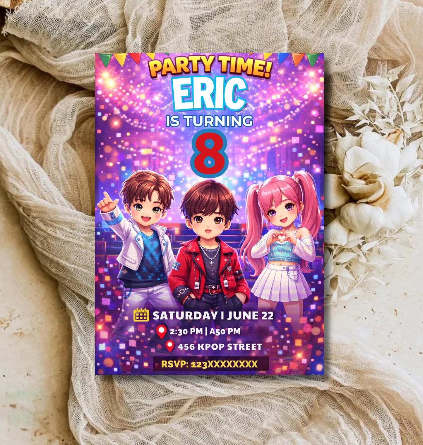 Anime Birthday Invitation Template - Editable Kids Manga Party Invite Canva - Digital Download