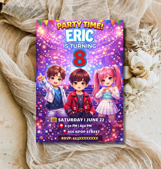 Anime Birthday Invitation Template - Editable Kids Manga Party Invite Canva - Digital Download