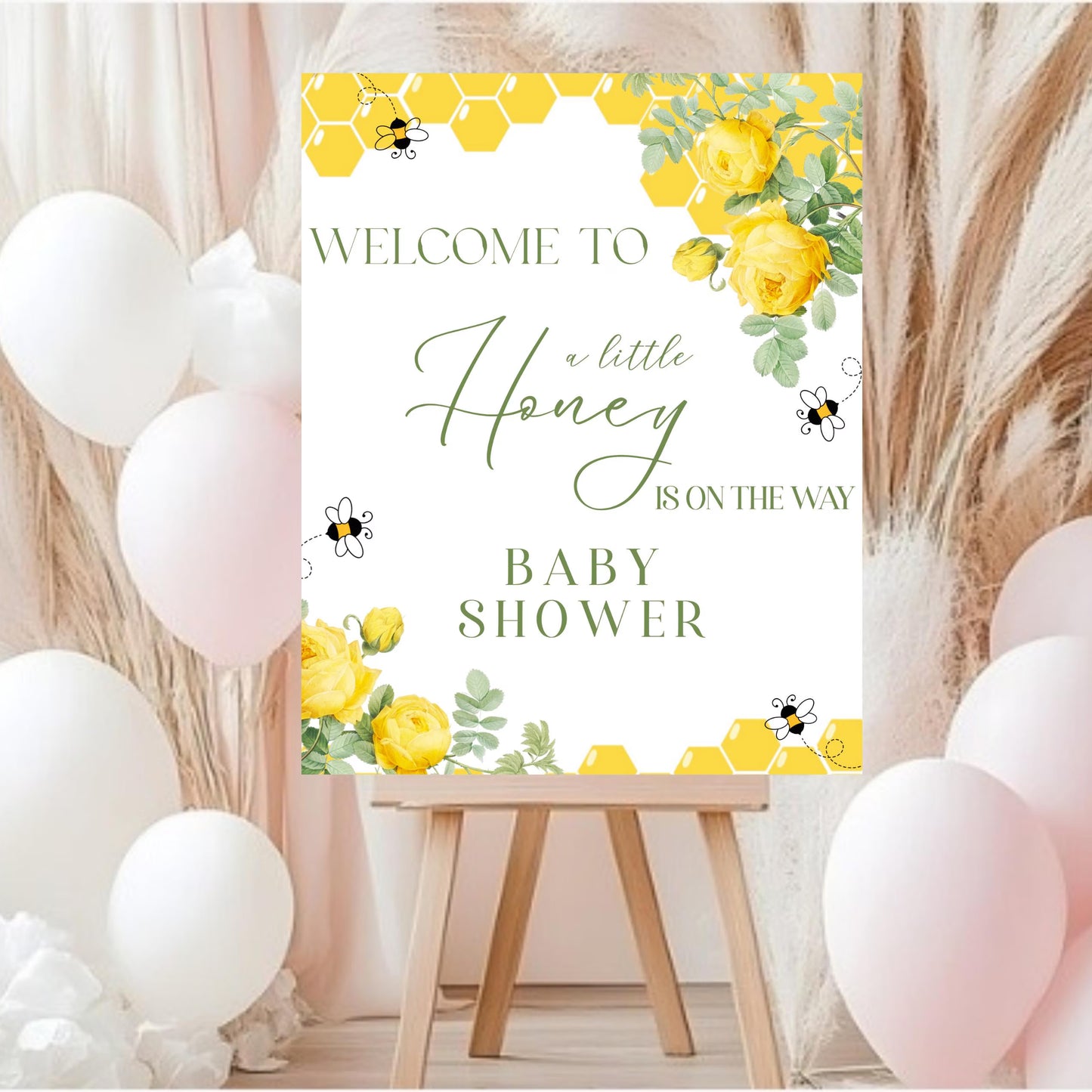 Honey Bee Baby Shower Welcome Sign | A Little Honey Poster | Editable Canva Template | Digital Download