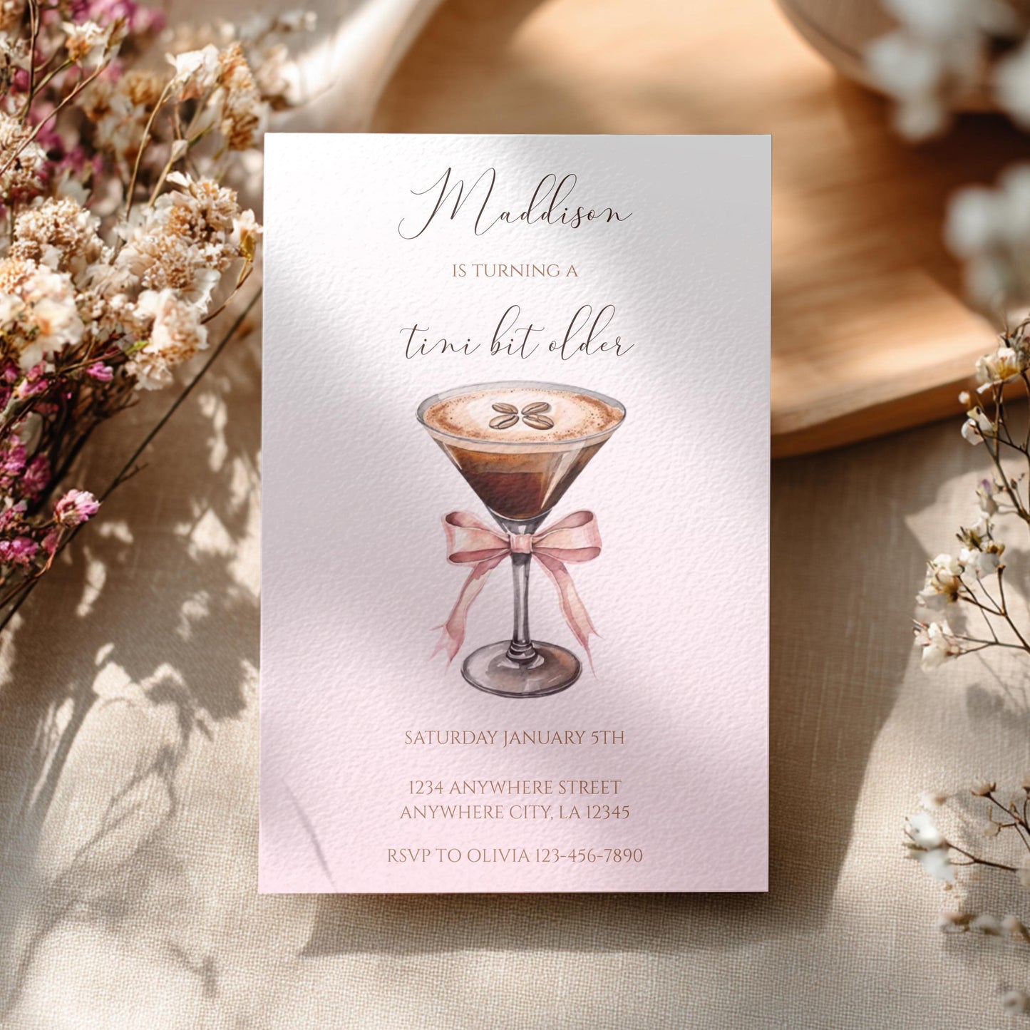 A Tini Bit Older Martini Birthday Invitation | Editable Canva Template | Digital Download.
