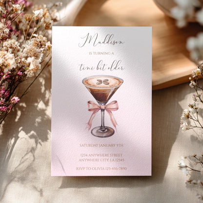 A Tini Bit Older Martini Birthday Invitation | Editable Canva Template | Digital Download.