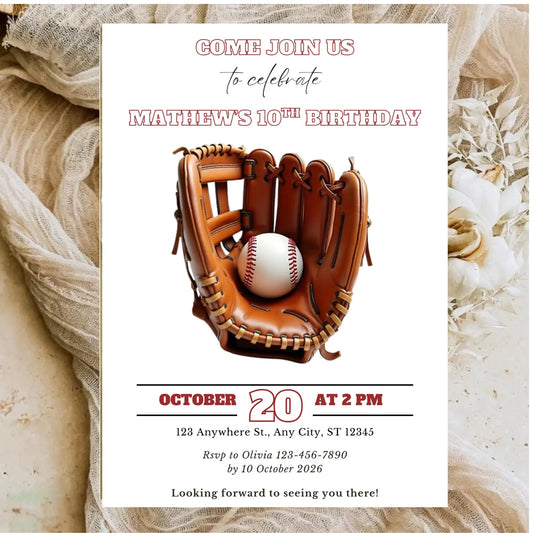 Baseball Birthday Invitation Template | Editable Canva Sports Party Invite | Digital Download.