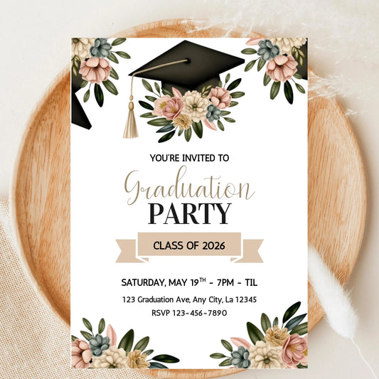 Boho Floral Graduation Invitation | Class of 2026 Party Invite | Editable Canva Template | Digital Download