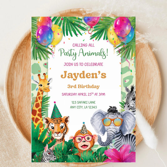 Safari Jungle Birthday Invitation Template | Kids Animal Party Invite | Editable Canva | Digital Download