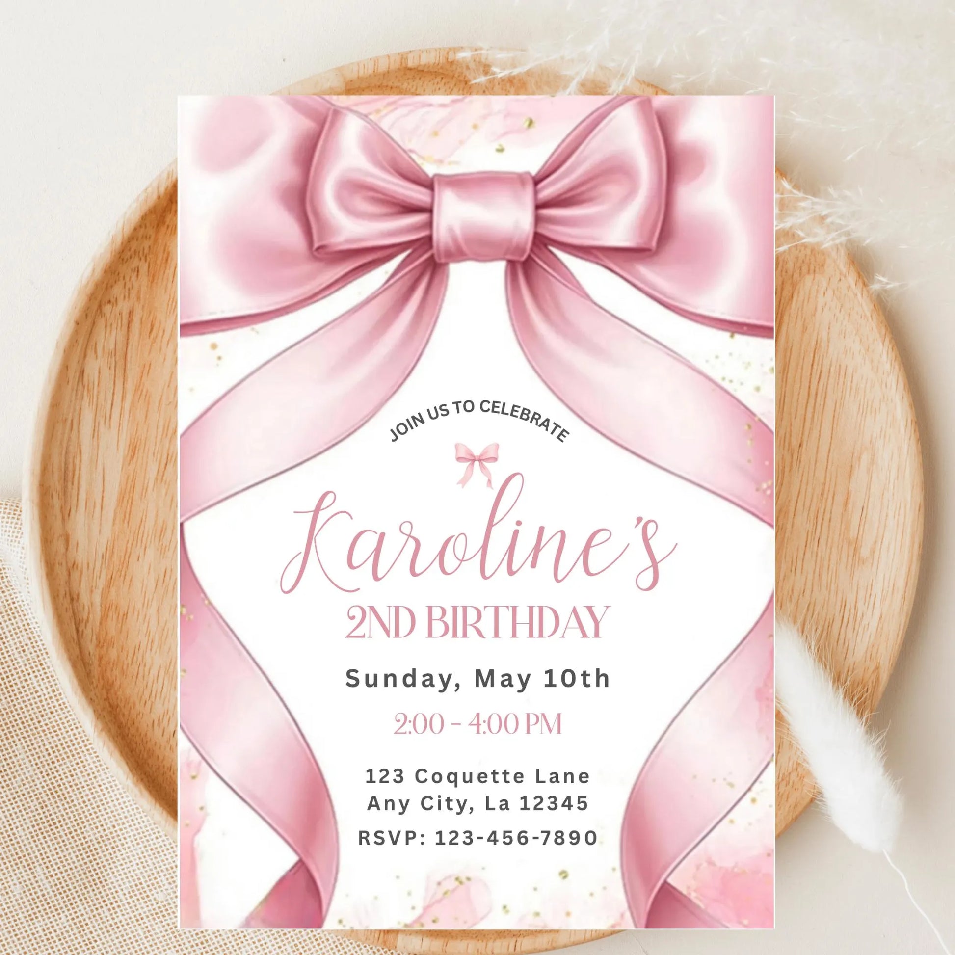 Pink Bow Birthday Invitation | Coquette Girly Party Invite | Editable Canva Template | Digital Download