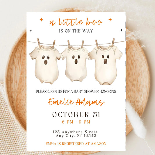 Boo Baby Shower Invitation | Halloween Theme Editable Canva Template | Digital Download