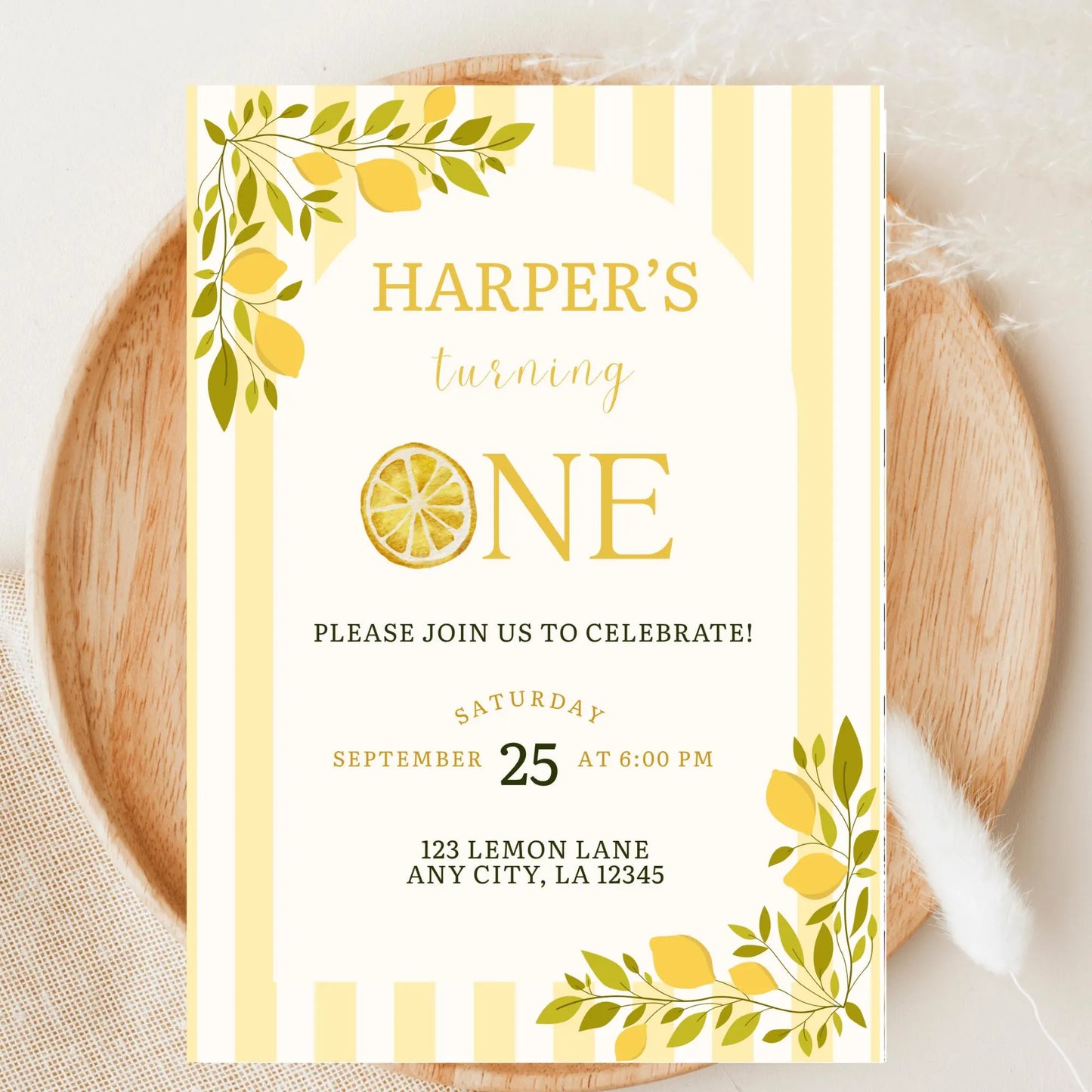 Lemon First Birthday Invitation | Sweet One Citrus Party Invite | Editable Canva Template | Digital Download
