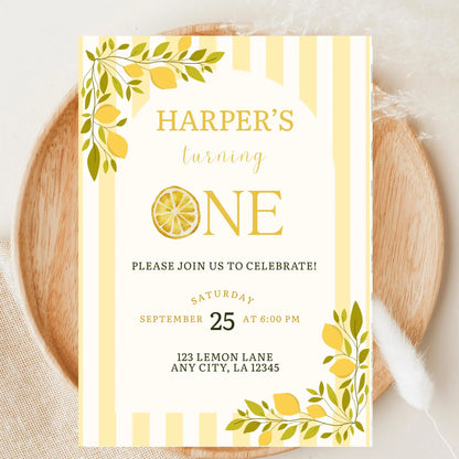Lemon First Birthday Invitation | Sweet One Citrus Party Invite | Editable Canva Template | Digital Download