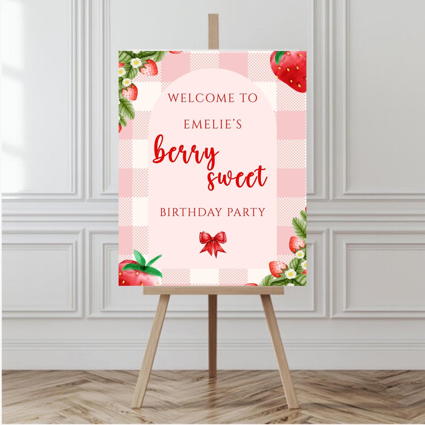 Berry Sweet Birthday Welcome Sign | Strawberry Party Poster | 16x20 Editable Canva Template | Digital Download