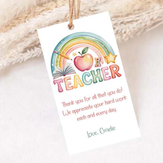 Teacher Appreciation Tag Printable | Thankful Gift Label | Editable Student Treat Tag | Digital Download