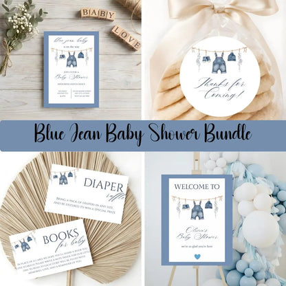 Blue Jean Baby Shower Invitation Bundle | Editable Denim Theme Invitation Set & Inserts | Instant Digital Download