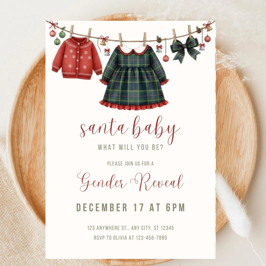 Santa Baby Gender Reveal Invitation | Boy or Girl Christmas Reveal | Editable Canva Template | Digital Download