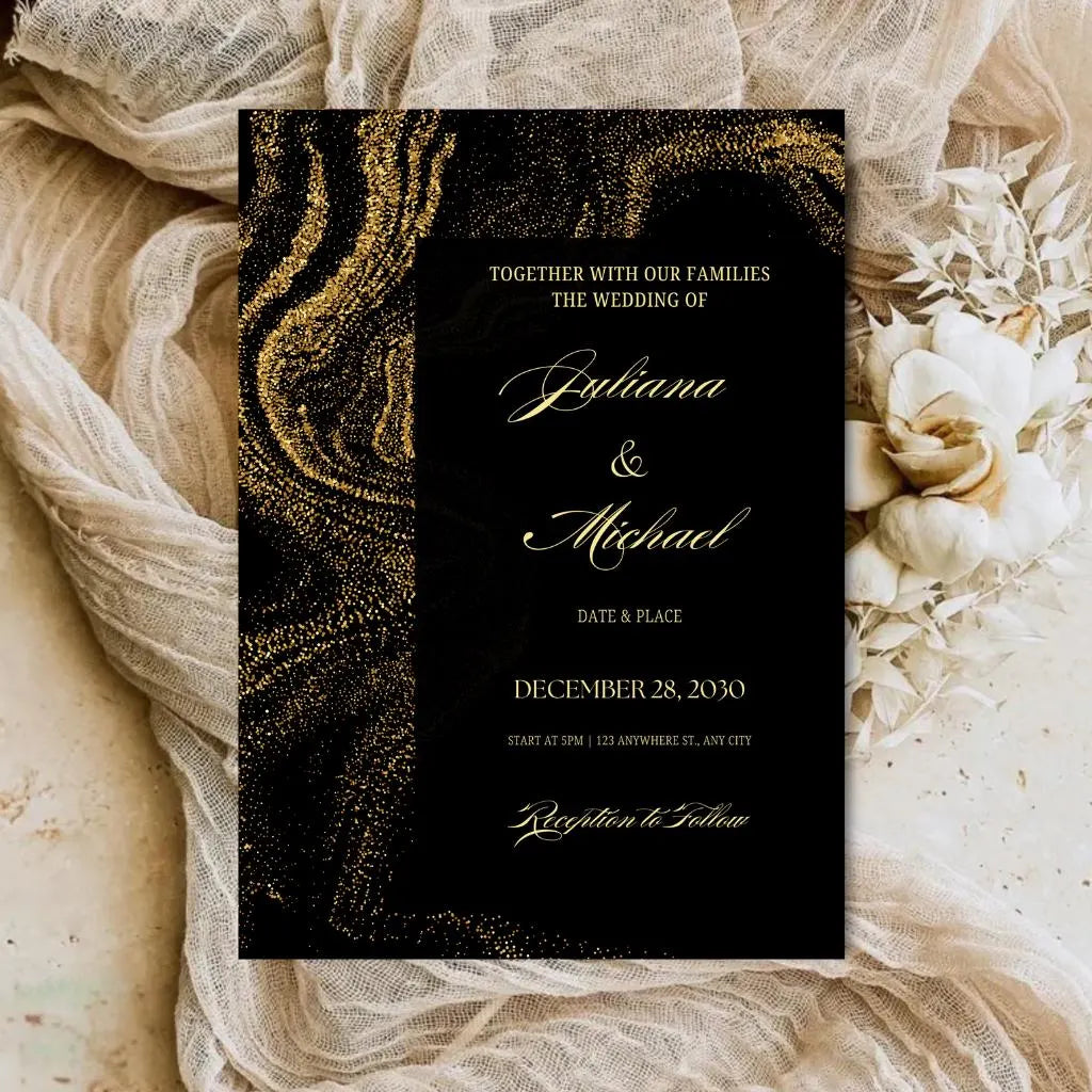 Gold Black Wedding Invitation Template | Modern Luxury Minimalist.